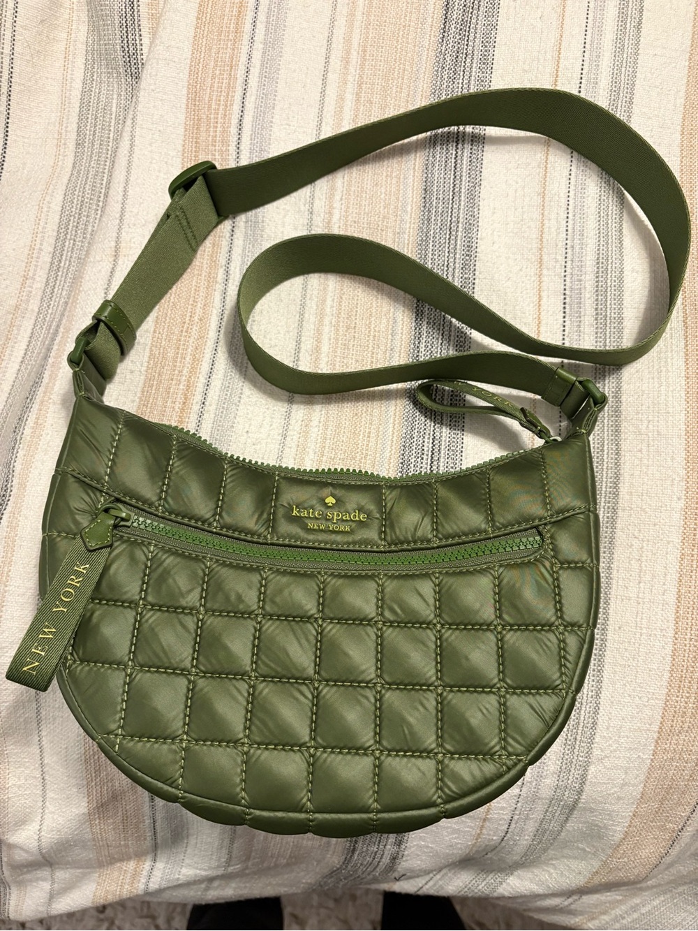 Kate Spade green quilted crossbody bag